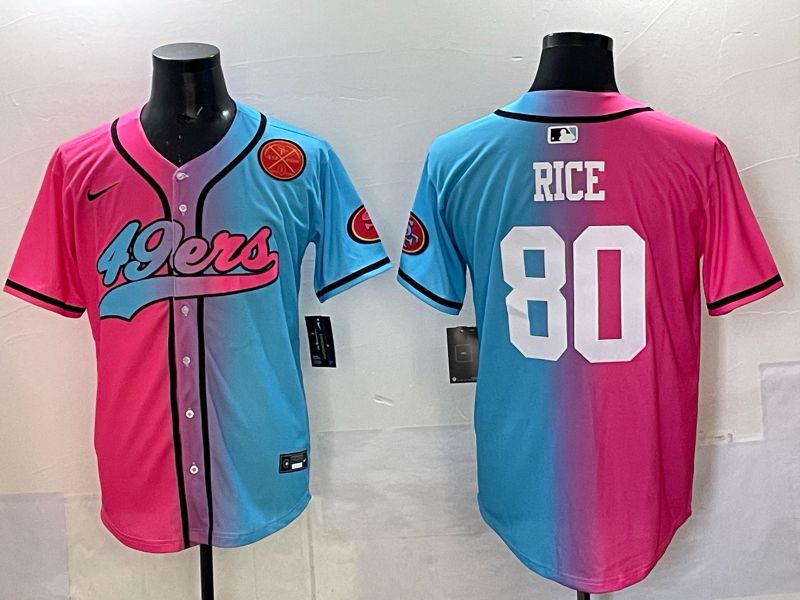 Men 2025 San Francisco 49ers #80 Rice Pink Blue Nike Limited NFL Jersey 011